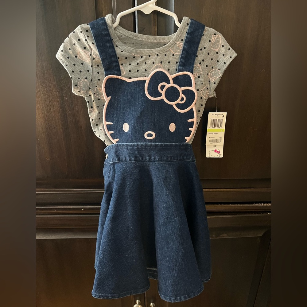 NWT Sanrio Hello Kitty 2pc Denim Jumper w/ T-shirt - Size 4